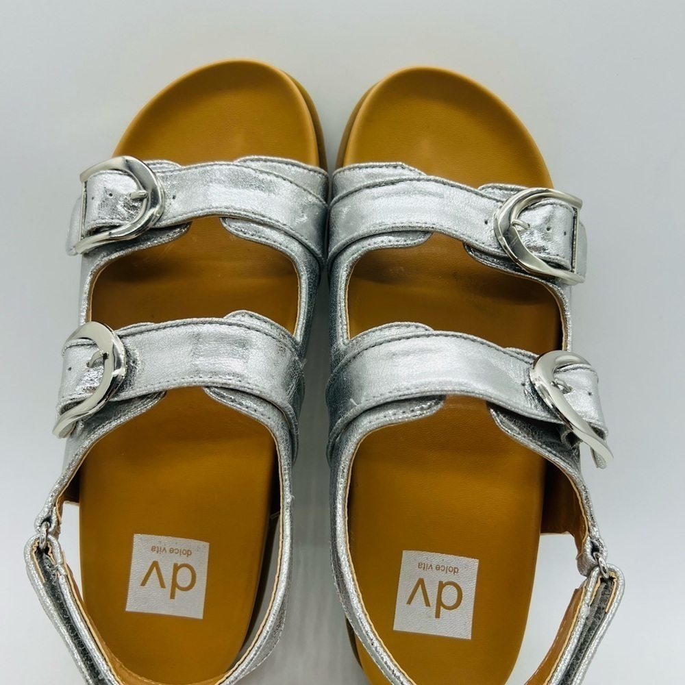 DOLCE VITA WOMEN‘S SHINY SILVER STRAPPY ALAMEDA SANDALS SIZE 8 - Picture 9 of 14